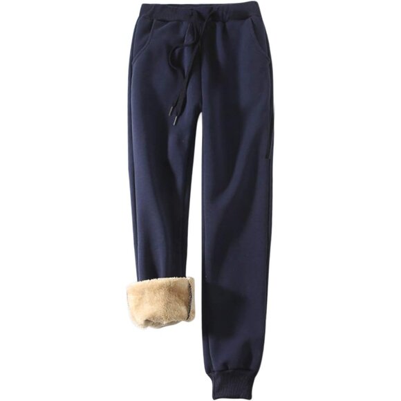 Women's Warm Sherpa Lined Athletic Sweatpants Jogger Fleece Pants - Picture 1 of 6